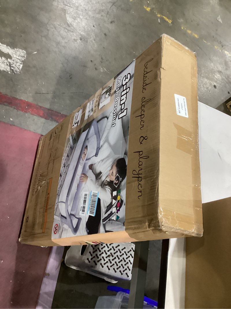Condition photo showing New/Like New for koolerthings 3 in 1 baby bassinet, bedside sleeper, & playpen, easy folding portable crib (grey)- koolababy (mesh bassinet) grey-mesh