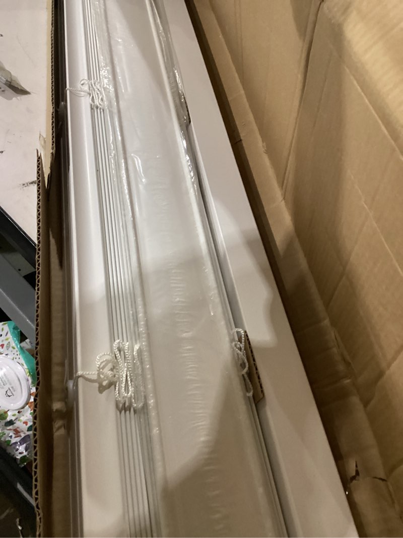 Condition photo showing Good Condition for lotus & windoware cordless, 2 inch faux wood blind, 47" wide x 60" long, window blinds, blinds & shades, blinds for indoor windows, embossed, bright white bright white 47"w x 60"h