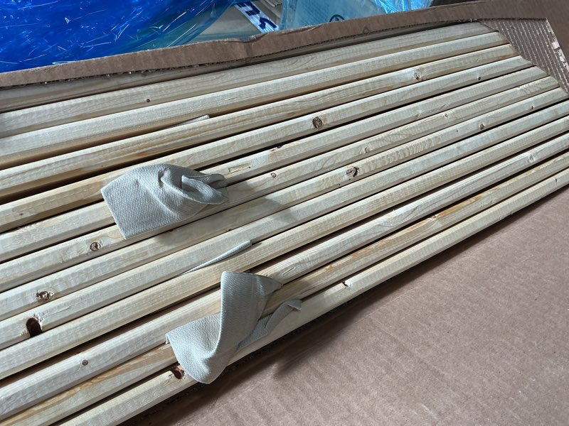Condition photo showing As Is for  Wood Frame full Platform Bed Roll Slats(similar) 