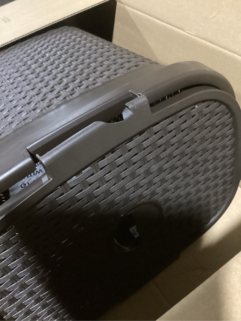 Condition photo showing As Is for Mind Reader Slim Laundry Hamper with Lid, 60L Clothes Basket, Premium Wicker Design, Plastic, Brown