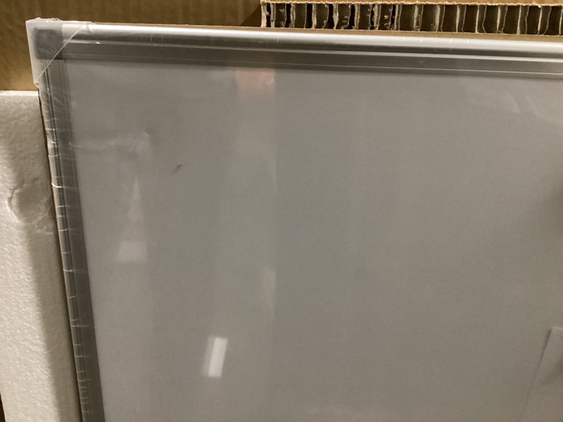 Condition photo showing As Is for walglass large whiteboard, 48" x 36" double-sided large dry erase white board for wall, hanging whiteboard with silver aluminium frame for home, school, office, kitchen white 1-pack 48" x 36"