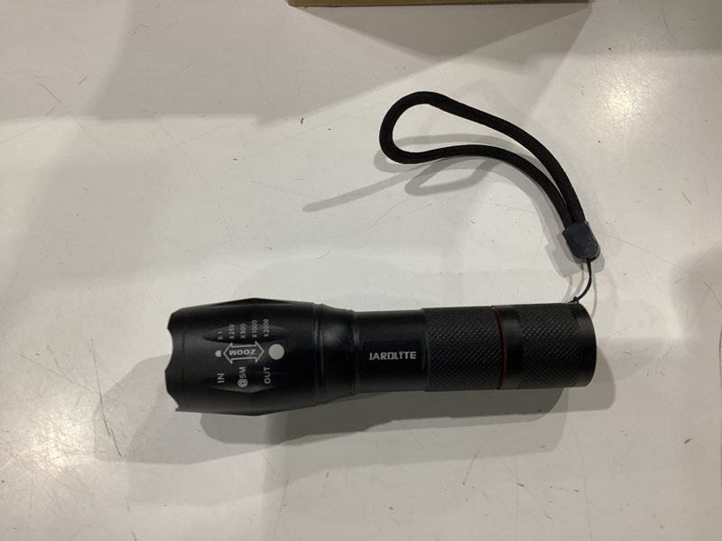 Condition photo showing Good Condition for **missing one flashlight**  jardlite 8 pack led emergency handheld flashlight, adjustable focus, water resistant with 5 modes, best tactical torch for hurricane, camping, dog walking 8pack l1000