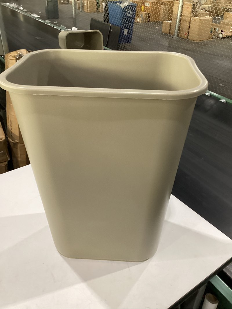 Condition photo showing New/Like New for rubbermaid commercial 295700bg soft molded plastic wastebasket  rectangular  10 1/4 gal  beige
