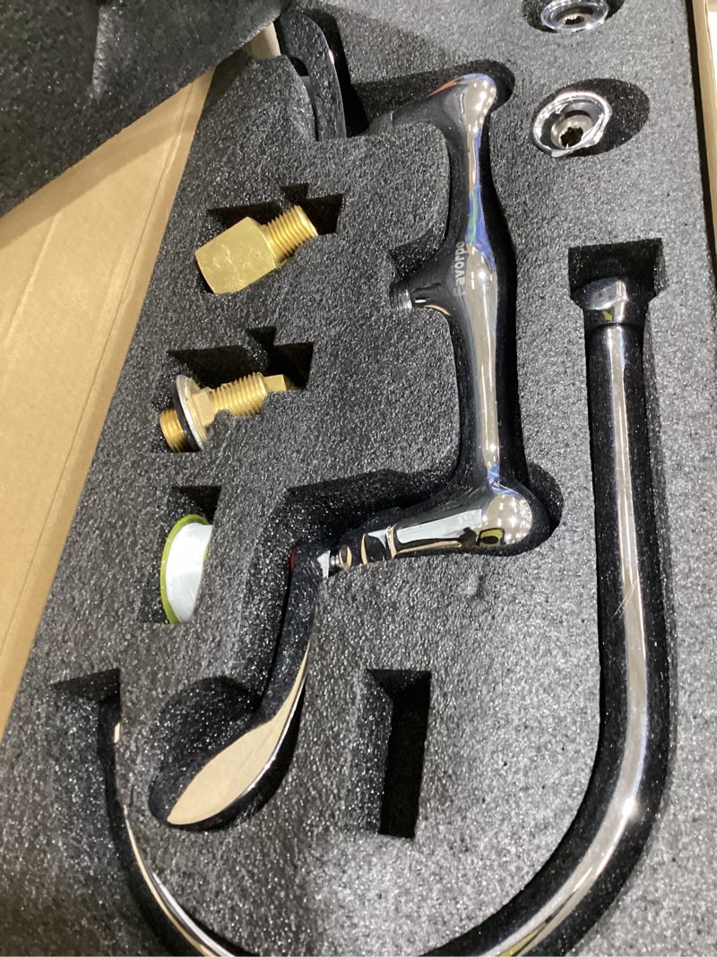 Condition photo showing Good Condition for wall mount commercial sink faucet long handles wall mounted kitchen faucet 8 inch center swivel spout for utility laundry restaurant sink(polished,9") long lever 9 inch spout a chrome