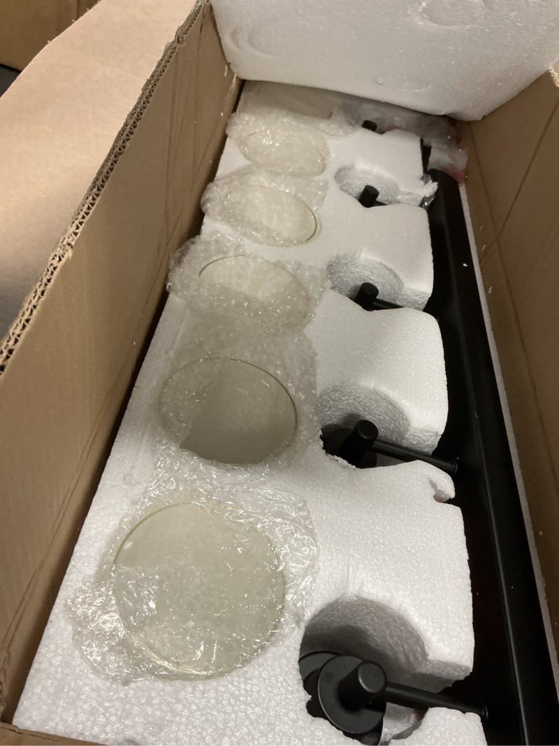 Condition photo showing Good Condition for LOUSACE 5 Light Bathroom Vanity Light, Matte Black Bathroom Light Fixtures Over Mirror, Modern Bathroom Lighting with Clear Glass Shade, Black Farmhouse Wall Sconces Lighting Fixture for Bedroom Black 31.5‘’ - 5 Lights