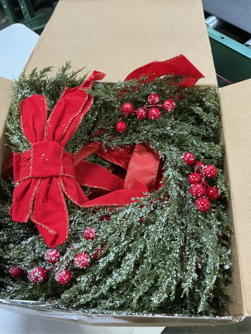 Condition photo showing Good Condition for YoleShy 6 Pcs Small Christmas Wreath 12'' Mini Wreaths for Kitchen Cabinet Wreaths with Berry & Red Velvet Bow Ribbon Window Wreath Christmas Xmas Farmhouse Decoration for Front Door Chair Wall
