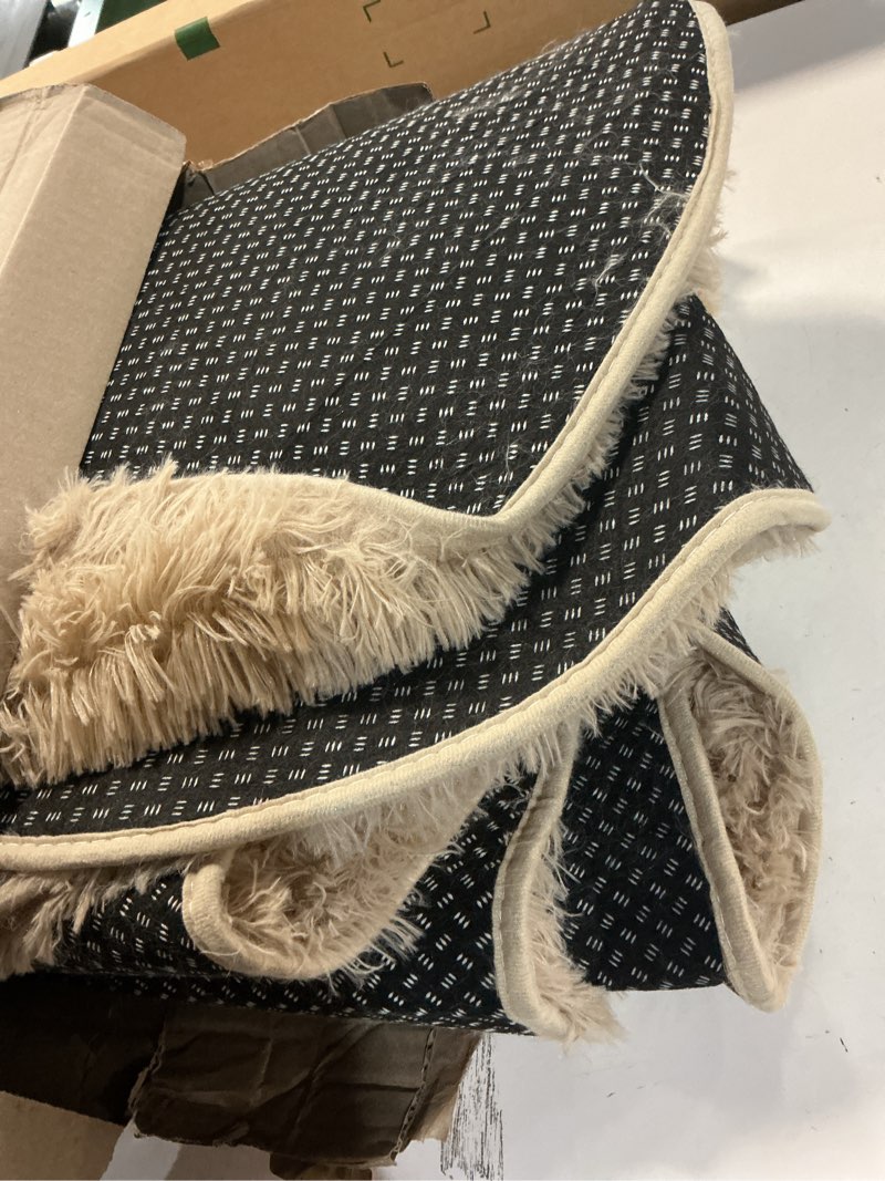 Condition photo showing As Is for Soft Fluffy Rugs for Bedroom, Beige Fuzzy Shaggy Oval Bedside Area Rug Set of 2, Non-Slip Cozy Plush Shag Carpet for Kids Room Nursery Dorm Living Room, 2.6 x 5.3 Feet 2.6x5.3 Feet(2 pcs) Beige