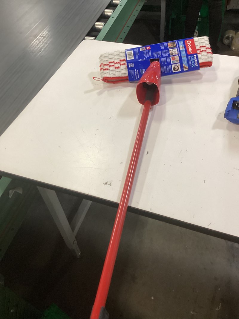 Condition photo showing As Is for o-cedar promist max microfiber spray mop, red spray mop spray mop
