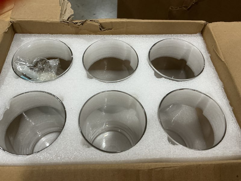 Condition photo showing New/Like New for set of 6 clear glass cylinder vases (1 sponge brush included), 3.5” w x 6” h, flowers vases, decorative centerpieces for home, events or weddings