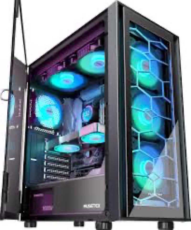 MUSETEX ATX PC Case,6 PWM ARGB Fans Pre-Installed,360MM RAD Support,Type-C Gaming PC Case,270° Full 