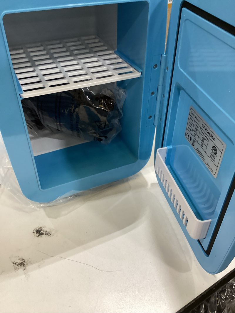 Condition photo showing Good Condition for CROWNFUL Mini Fridge, 4 Liter/6 Can Portable Cooler and Warmer Personal Fridge for Skin Care, Cosmetics, Food,Great for Bedroom, Office, Car, Dorm, ETL Listed (Blue)