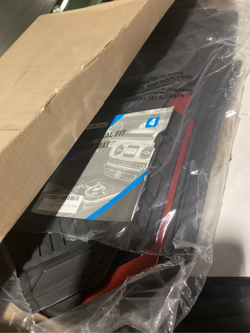 Condition photo showing Good Condition for PIC AUTO Heavy Duty Rubber Floor Mats, Red Aluminum Film Car Mats Set, Front and Rear Car Mats with Anti-Slip Backing, All Weather Protection, Trim-to-Fit for Automotive SUV, Sedan, Van