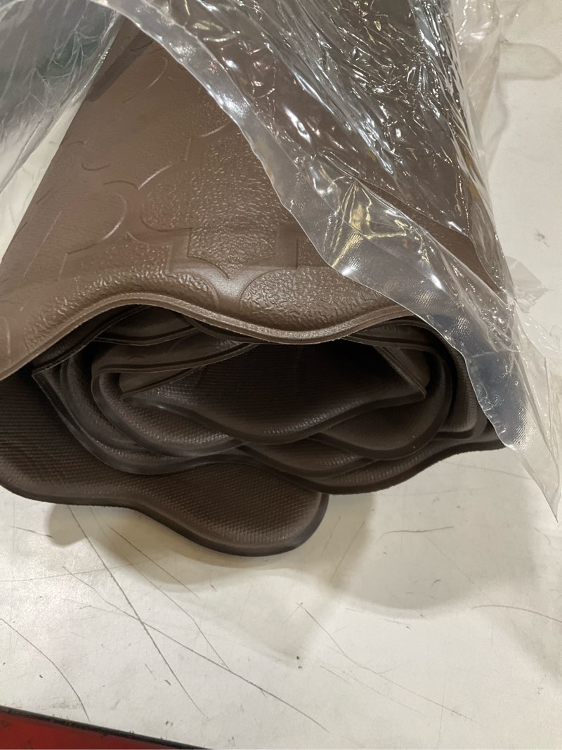 Condition photo showing Good Condition for arenarug upgrade scalloped embossed kitchen mats for floor 2pcs cushioned anti fatigue waterproof foam kitchen rugs non slip washable comfort standing mat for office sink laundry, brown basic solid- brown 17.3"x30"+17.3"x47"