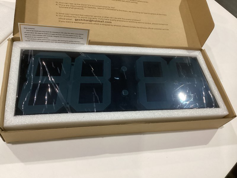 Condition photo showing Good Condition for led large digital wall clock, oversize wall clock with 6” numbers, remote control count up/countdown timer clock, auto dimmer, big calendar and thermometer(green), not tested