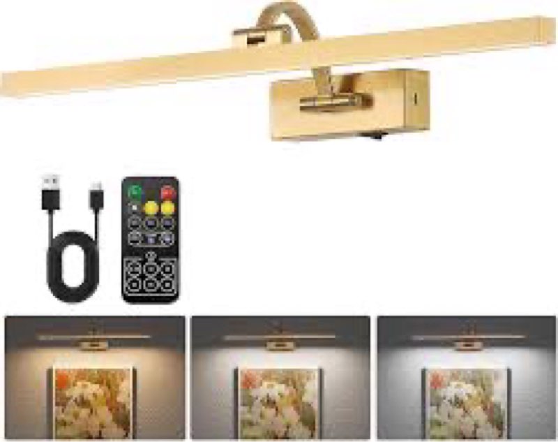 DarHorz Battery Operated Picture Light with Remote, 24 inch Wireless Rechargeable Art Light with Tim