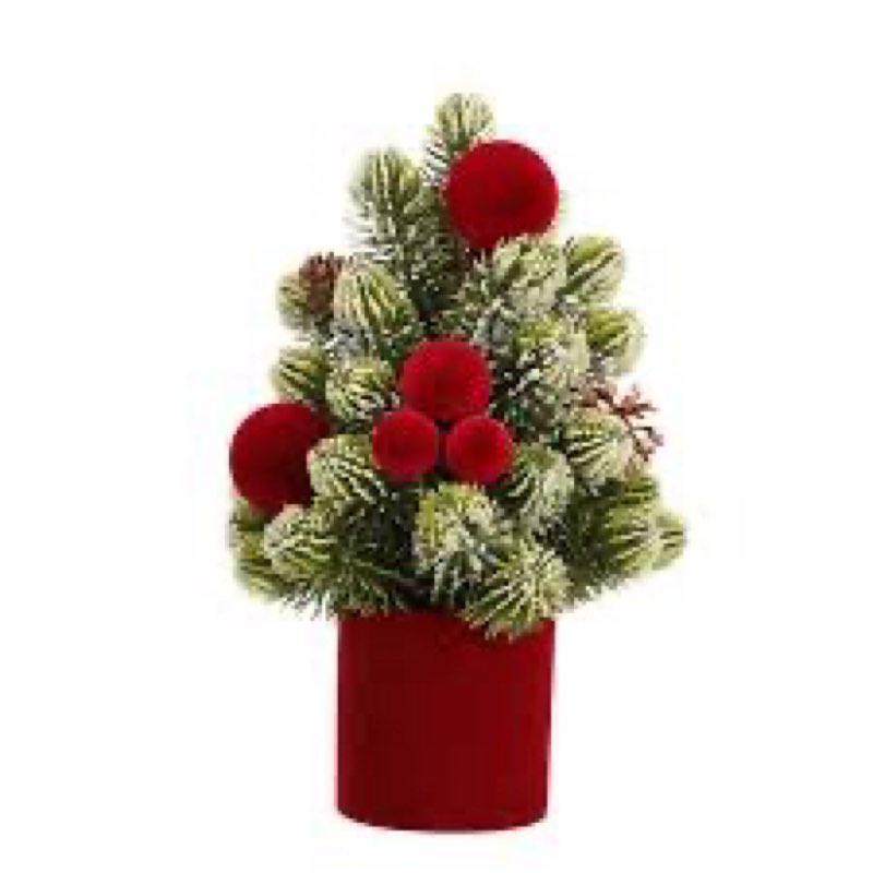 small christmas tree, mini tabletop christmas tree decor artificial mini xmas tree, small christmas potted plants decorations with red christmas ball santa figure pine cones for office home