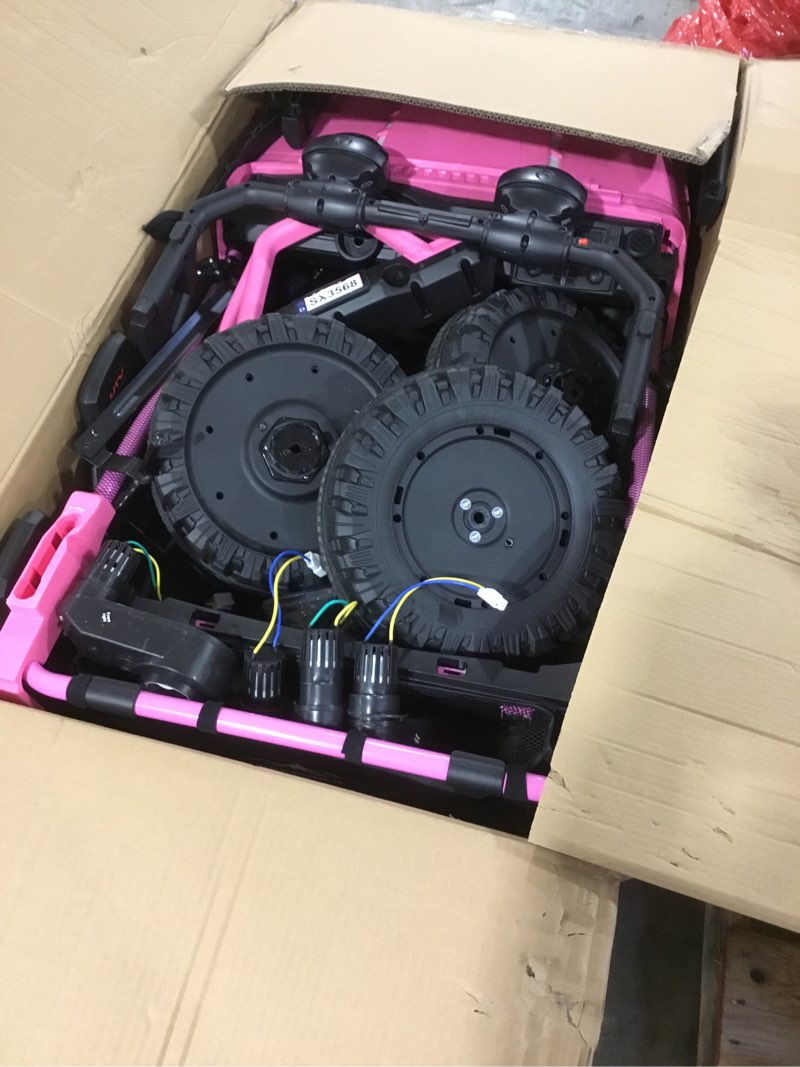 Condition photo showing As Is for 24V Ride on Car for Big Kids, Iron 2 Seater Ride on Toy, Fast 4.97MPH Truck, 4WD Kids Electric Vehicles with Remote Control, Spring Suspension, Front & Behind LED Lights, Dual Storage, Music, Pink