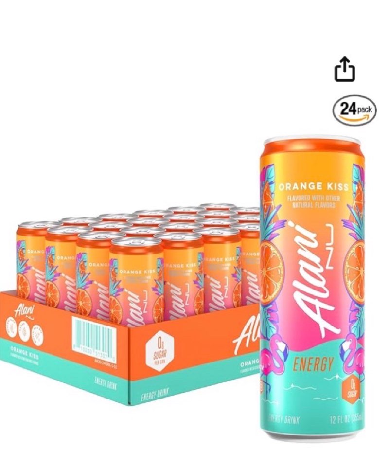 (Best by 06 /18 / 2027 ) Alani Nu ORANGE KISS Ice Sugar Free, Low Calorie Energy Drinks | 200mg Caffeine | Antioxidants | Bio