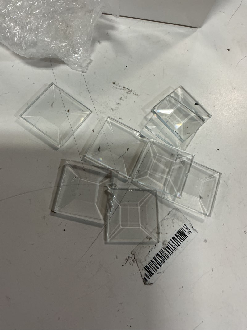 Condition photo showing As Is for hushee 30 pcs beveled glass 1.5 x 1.5 inch squares for stained glass 1-1/2 inch clear glasses blocks with light shadow reflection for stained glasses window lighting fixtures art craft wall design