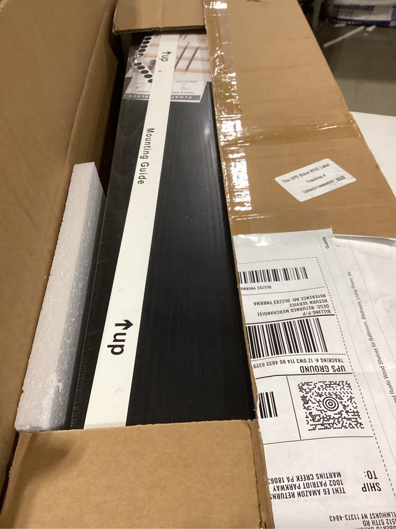 Condition photo showing New/Like New for bayka floating shelves for wall, 36 inches long wall mounted rustic wood shelves for bathroom, bedroom, living room, for book/storage/decor with 30lbs capacity - black,set of 3 a. black - universal classic style 36inches