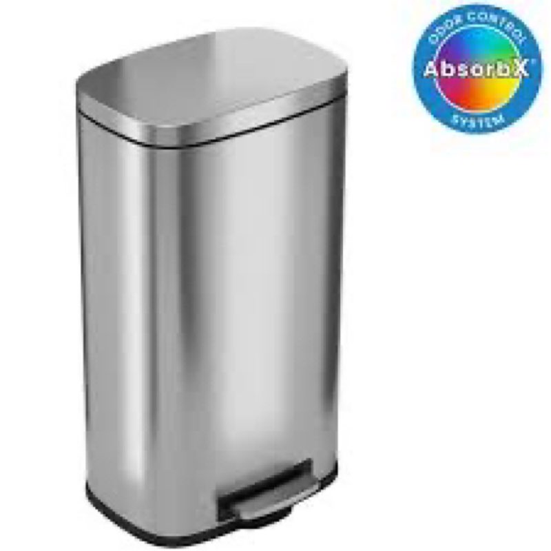 iTouchless SoftStep 8 Gallon Trash Can with Odor Filter & Removable Inner Bucket, Stainless Steel, 30 Liter Semi-Round Step Pedal Garbage Bin for Kitchen, Bathroom, Home, Office, Quiet Lid Close