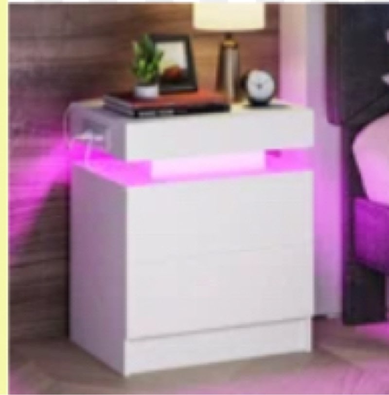 westerly modern style wooden nightstand with led light and storage drawers