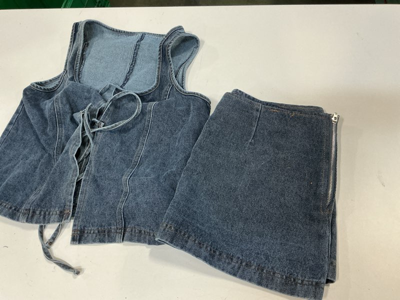 Women’s Tie Front Denim Jean Vest Top and Mini Skirt 2-Piece Set Summer Trendy Going Out Outfits Clothes 2025