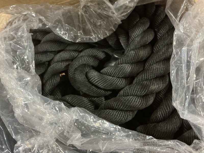 Condition photo showing As Is for MECCANIXITY Battle Rope 40ft x 2 Inch Polyester Workout Rope Heavy Fitness Exercise Rope for Strength Training Home Gym Muscle Building, Black Black 40ft x 2 Inch