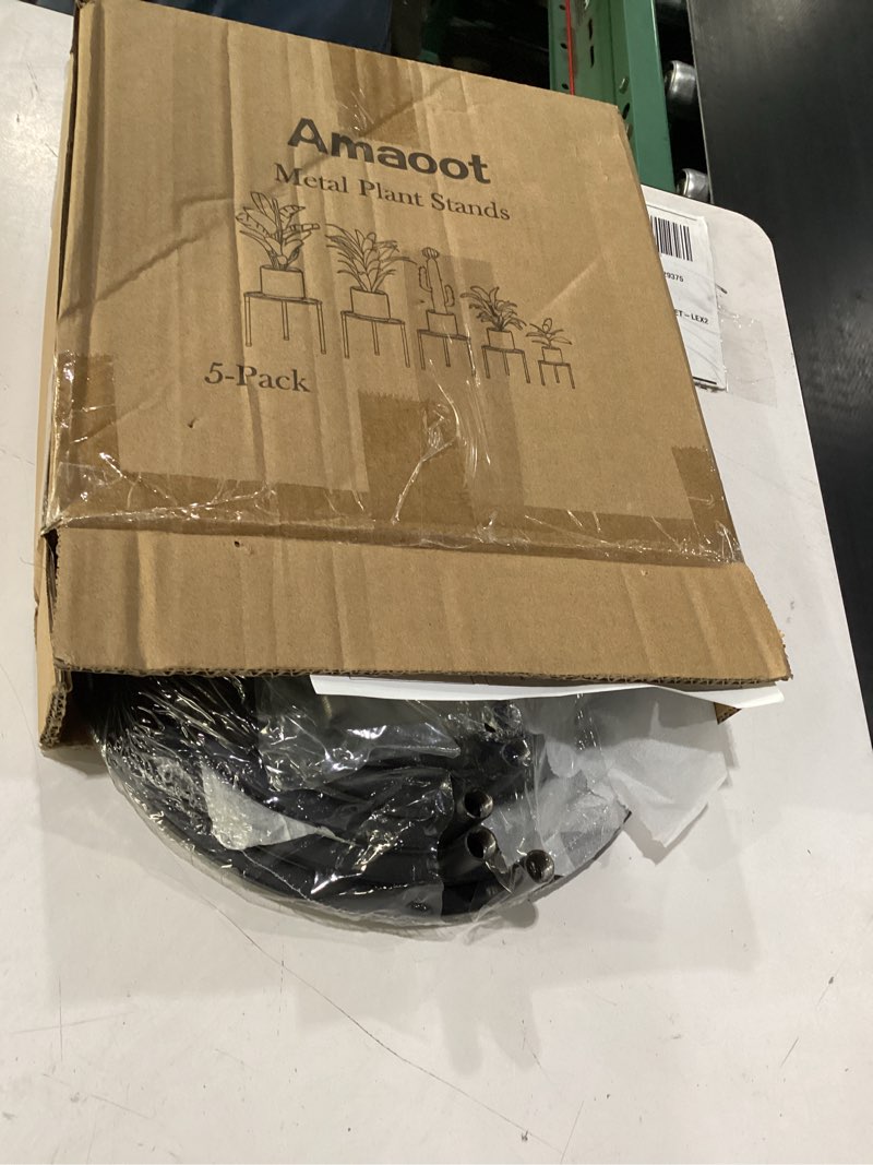 Condition photo showing New/Like New for amaoot 5 pack metal plant stand, iron plant stands for indoor and outdoor, flower pot stands for multiple plant, black potted plant holder for garden home
