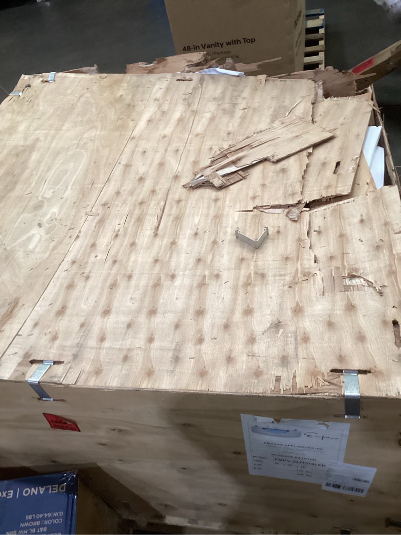 Condition photo showing As Is for Empava Corner Whirlpool Bathtub - 2 Person Jetted Tub With 10 Jets, Heater, Light, Spa Bath, Hydro Massage With Chroma Therapy