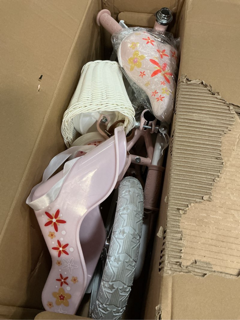 Condition photo showing As Is for joystar unicorn 12 inch kids bike for 3-4 years girls with training wheels, princess design, pink pink 12 inch with training wheels