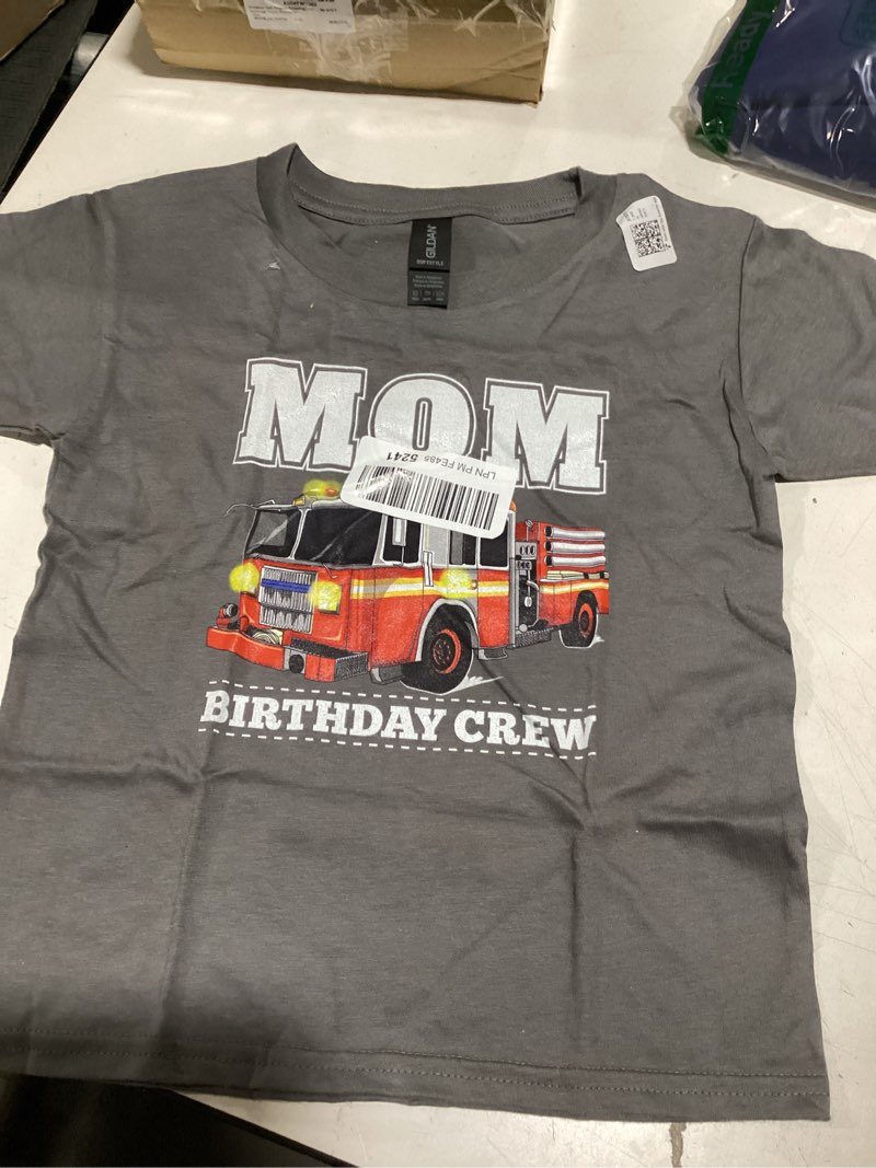 Mom Birthday Crew Fire Truck Firefighter T-Shirt color gray(Size large)