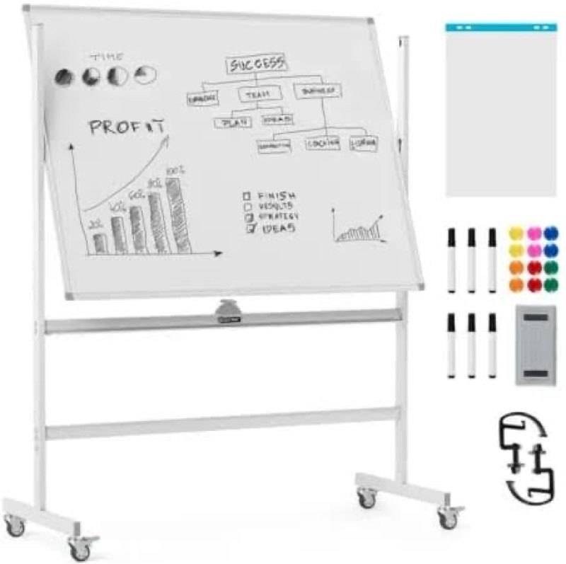 48 x 36 inches rolling double-sided whiteboard with magnetic surface
