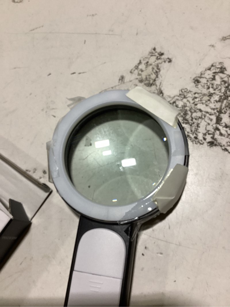 Condition photo showing As Is for jmh magnifying glass with light, handheld large magnifying glass 18led cold and warm light with 3 modes, illuminated lighted magnifier for seniors reading, coins, jewelry black