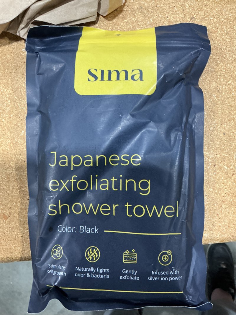 Condition photo showing New/Like New for exfoliating washcloth face & body scrub towel - japanese exfoliating towel with hexagon fibers, exfoliating body scrubber with 2 sides for scrubbing & washing - 1 extra long towel black