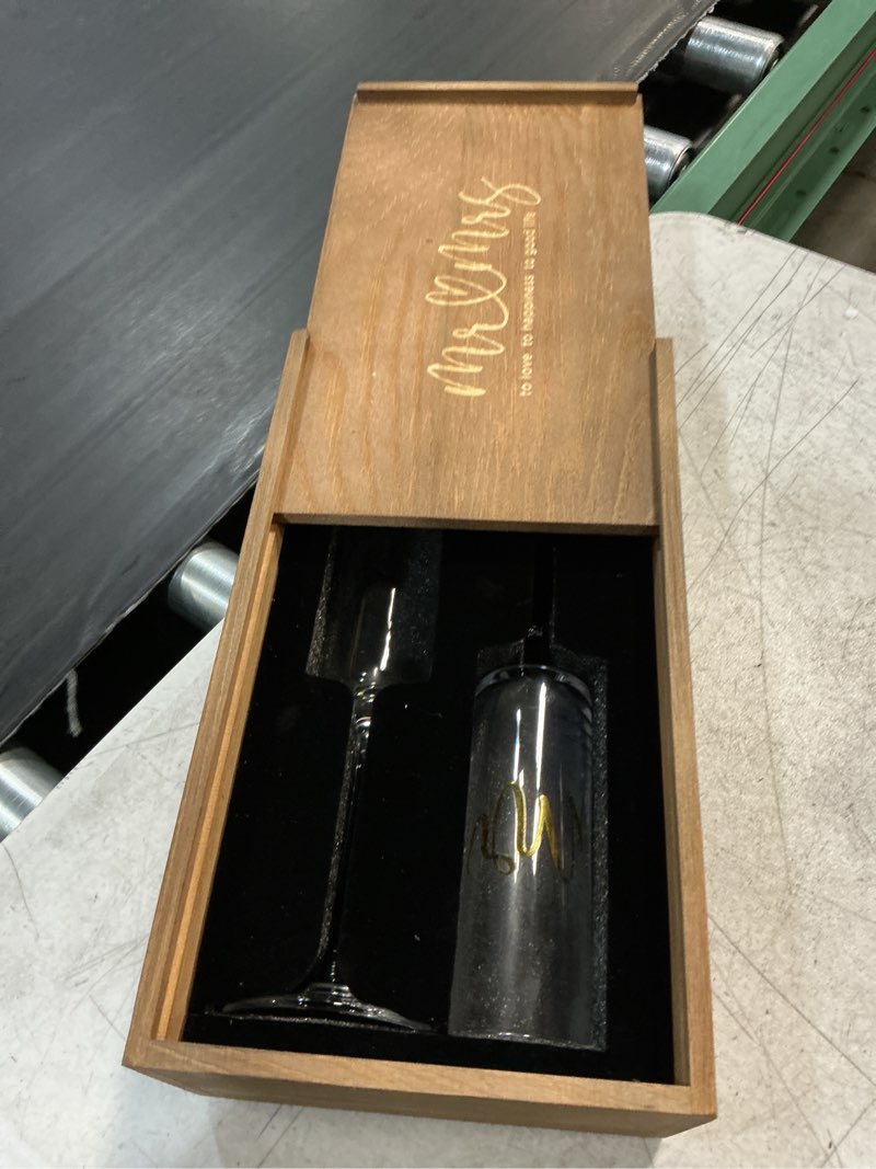 Condition photo showing Good Condition for aw bridal mr and mrs champagne flutes set of 2, engagement gift for couples and newlyweds, bridal shower gifts for bride to be, wedding anniversary toasting glasses set with wooden box mr & mrs?brown? set of 2?wooden box?