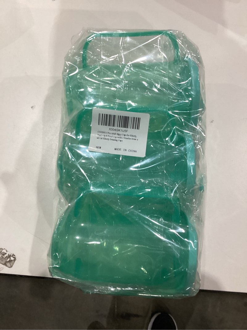 Condition photo showing As Is for 3 PCS Adult Sippy Cups for Elderly, Spill Proof Cups with Straw 2 Handles and Lid, Plastic Drinking Cups for the Elderly Adults Hospital Disabled Handicapped Patients, 12 oz