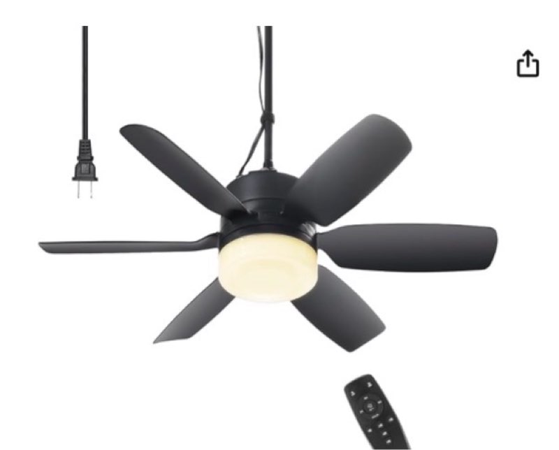 fanspex 20.5'' plug in ceiling fan with light for gazebo patio canopy tent porch rv, 5 fan speeds wi