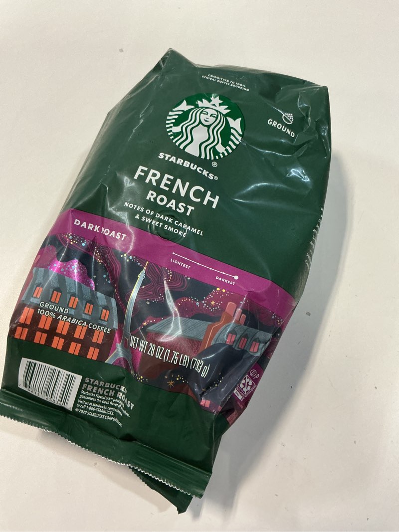 Condition photo showing Good Condition for (Best before 21 / Dec / 2025 ) Starbucks Ground Coffee, Dark Roast Coffee, French Roast, 100% Arabica, 1 bag (28 oz) French Roast 28 Ounce (Pack of 1)