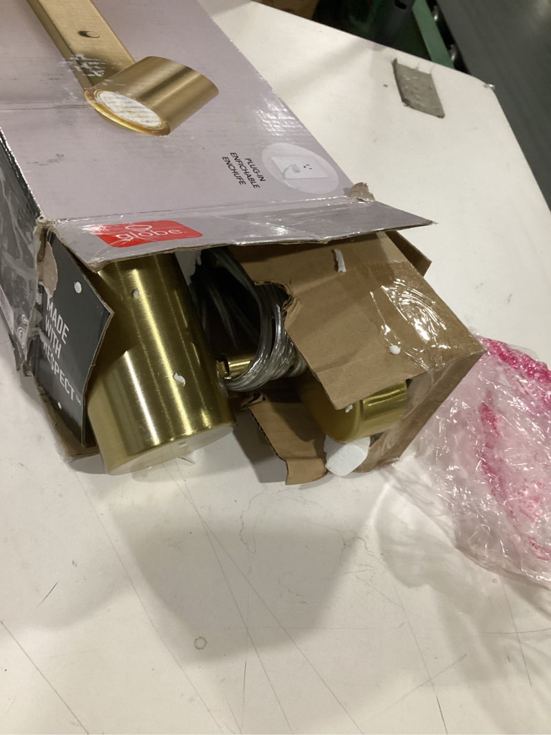 Condition photo showing New/Like New for globe electric 3-light plug-in track lighting, matte brass, adjustable heads, 15-foot cord, 59469 dale (brass)