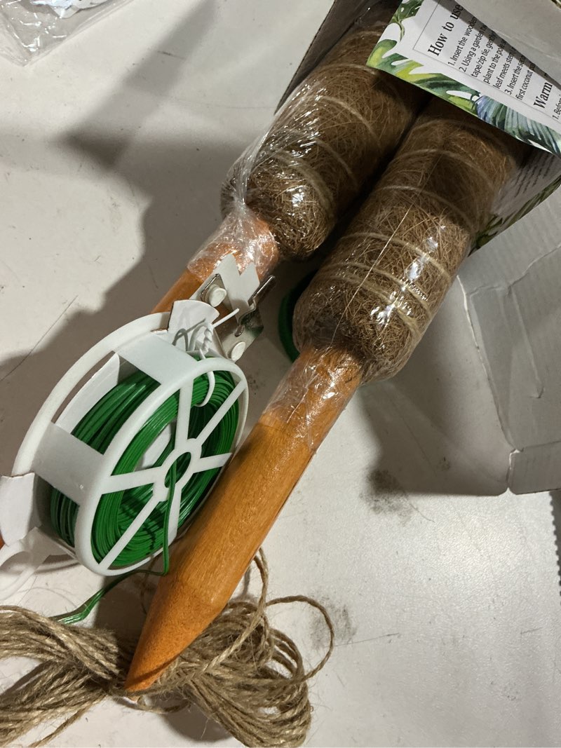 Condition photo showing As Is for fabulas moss pole 47.5 inch - monstera plant support, 4 packs 16 inch plant stakes for indoor plants coco coir moss pole sticks for climbing potted live plants, pothos, philodendron, with garden ties totem pole 16"x4pcs