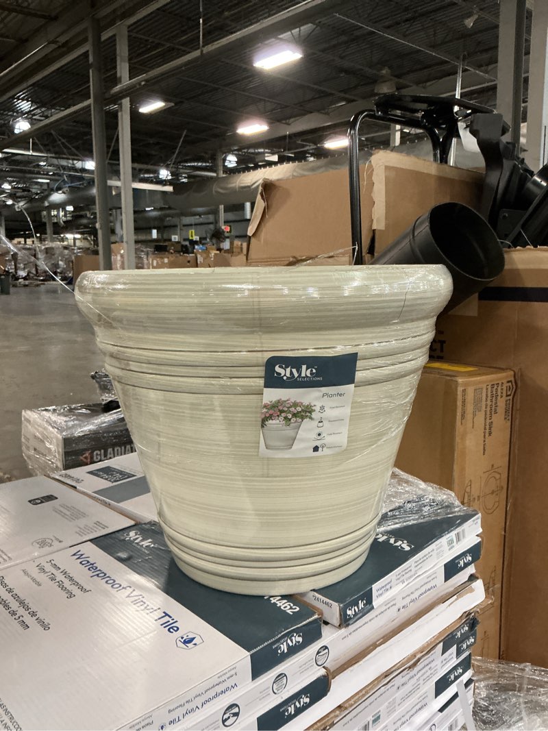 Condition photo showing New/Like New for style selections cone 20.35-in w x 17.38-in h white resin contemporary/modern indoor/outdoor planter