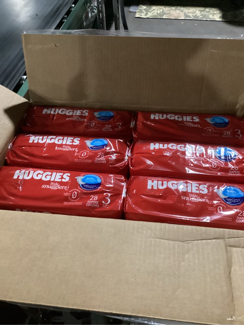 Condition photo showing New/Like New for Huggies Size 3 Diapers, Little Snugglers Baby Diapers, Size 3 (16-28 lbs), 168 Count (6 Packs of 28), Packaging May Vary Size 3 168