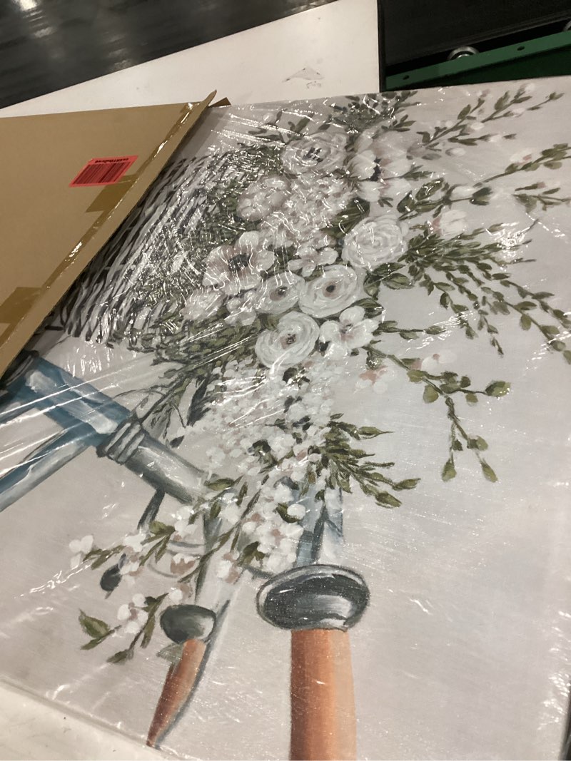 Condition photo showing New/Like New for tar tar studio abstract flowers artwork canvas print: floral bouquet in bicycle wall art painting on canvas for office bedroom (24''w x 24''h, multiple sizes) bicycle 24"l x 24"w