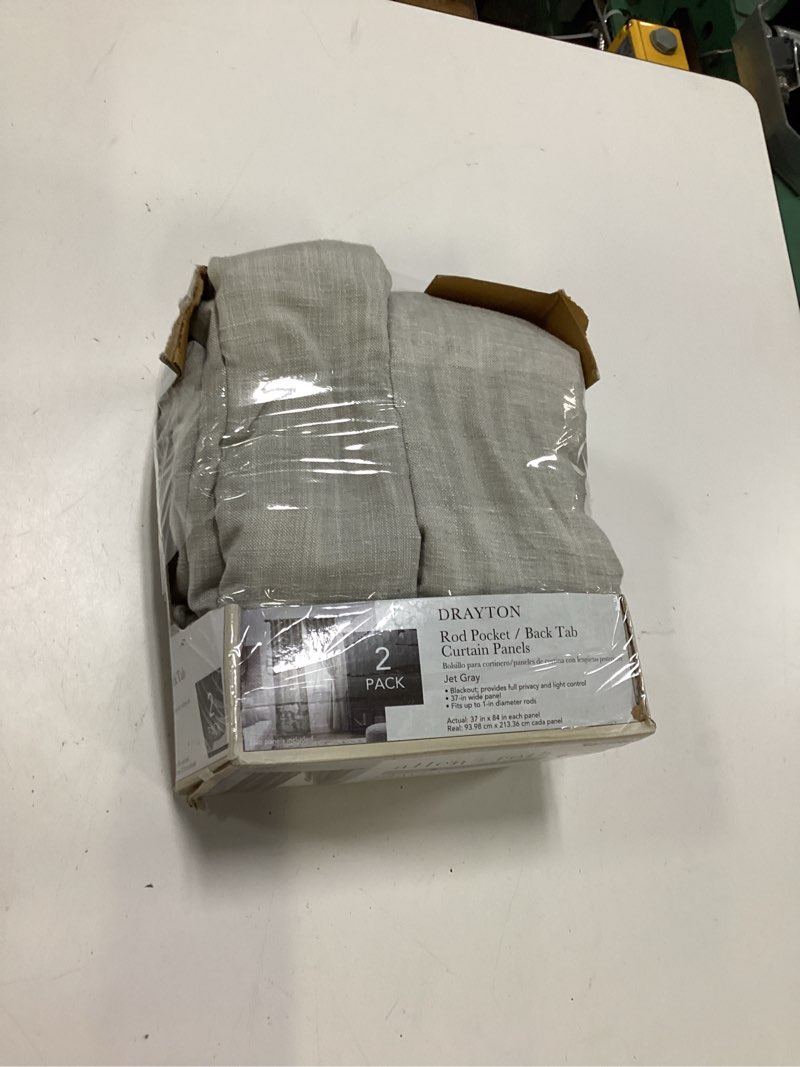 Condition photo showing Good Condition for allen + roth 84-in jet gray blackout interlined back tab curtain panel pair