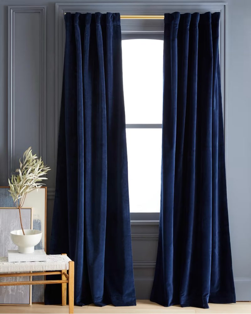 quince cotton velvet room darkening curtain - single panel navy/48x84