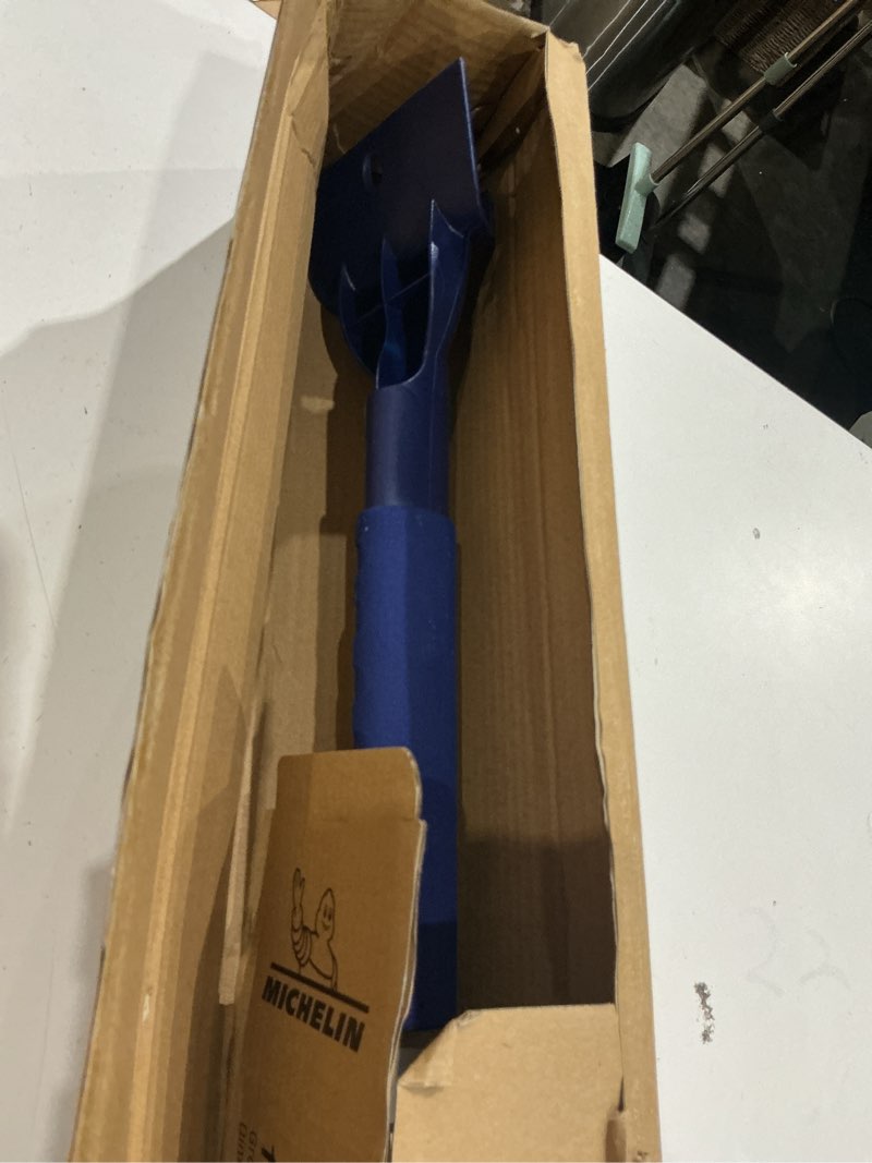 Condition photo showing Good Condition for michelin hybrid telescopic 34-50 inch snow brush multi-tool, blue yellow grey, with non-slip foam grips, detachable swivel head, ice scraper, and ice pick for snow, ice, slush, car, suv, truck
