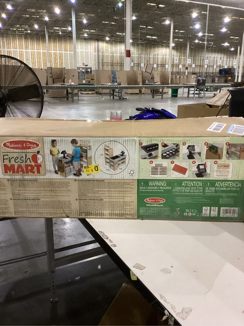 Condition photo showing New/Like New for Melissa & Doug Freestanding Wooden Fresh Mart Grocery Store: Educational Focus on Money Concepts, 18 Pieces