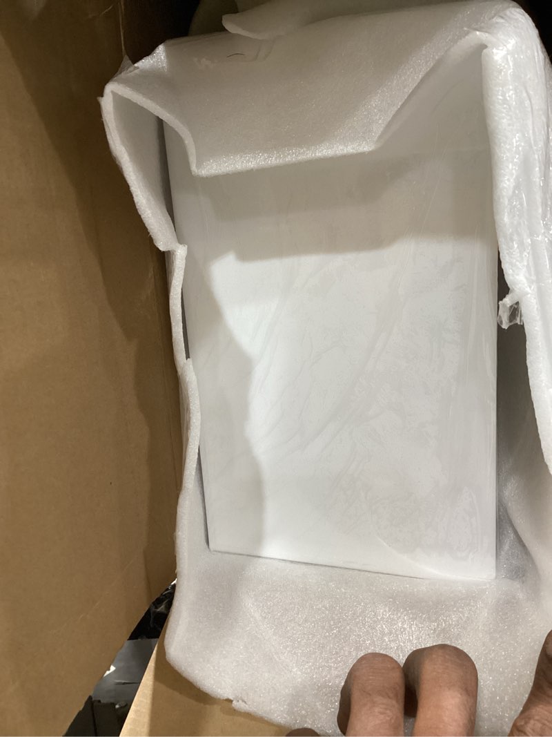 Condition photo showing As Is for 3 pack extra large acrylic buffet risers - 15”, 14”, 13” white display stands with hollow bottoms, cube riser boxes nesting for dessert food catering buffet display party supplies 15”,14”,13” white 3