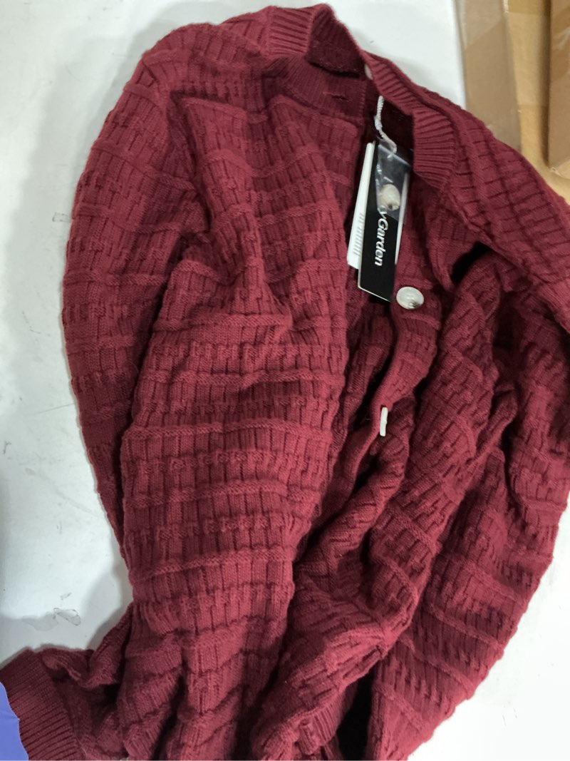Condition photo showing New/Like New for (Sz m)PRETTYGARDEN Women's Knit Cardigan Sweaters Casual Long Sleeve Open Front Button Down Trendy Jackets Outerwear Wine Red Large